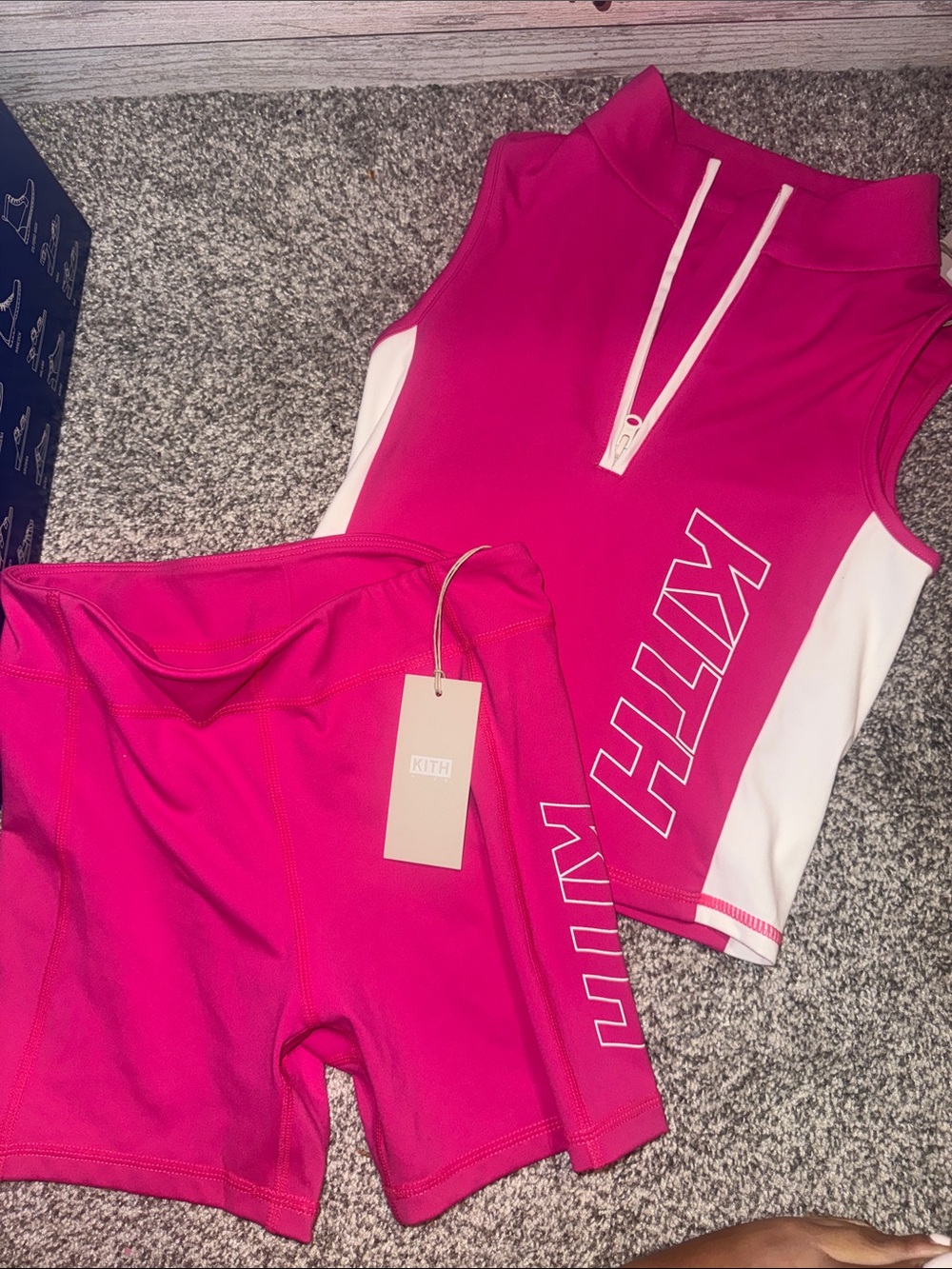 Kith Hot Pink Zip-Front Crop Top & Bike Shorts Set